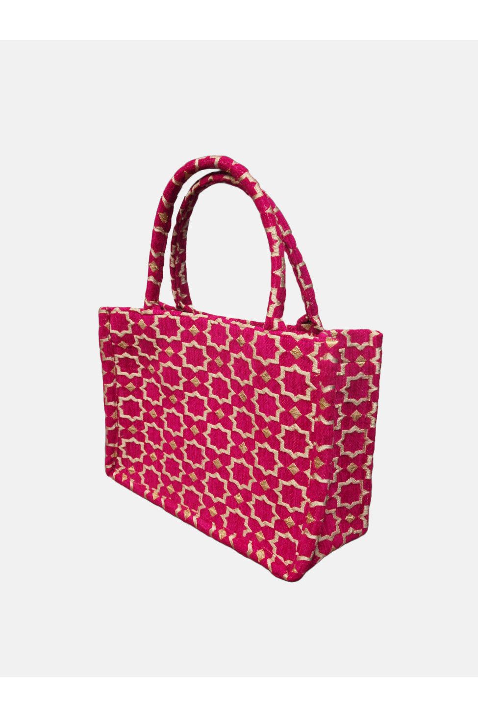 Moroccan Geometric Print Fabric Tote Bag In Pink 8003