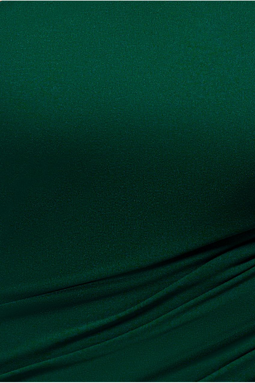 One Shoulder Puffed Satin Sleeve Evening Maxi Dress - Emerald Green DR4640