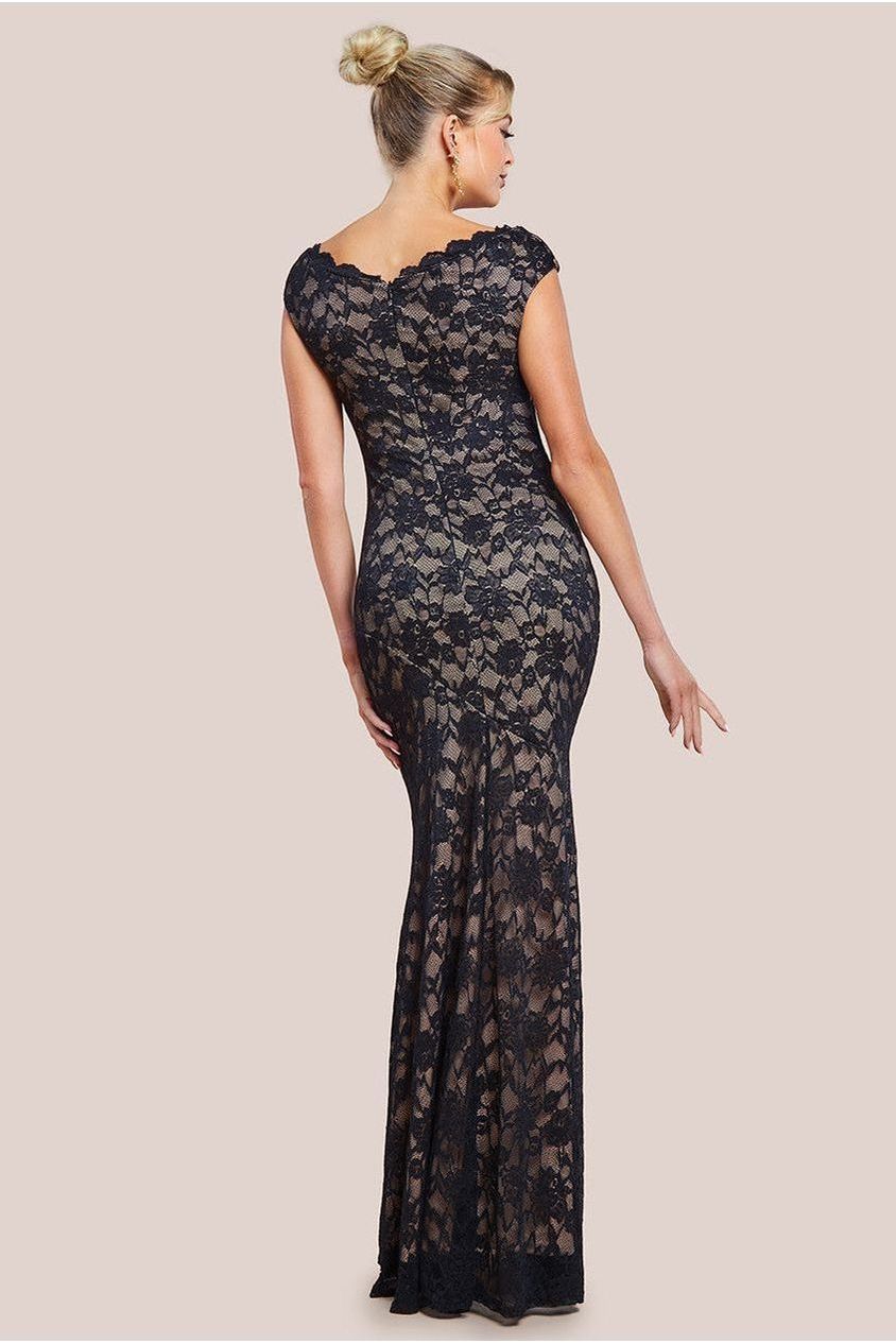 Off The Shoulder Scalloped Neck Maxi Dress - Black DR4600