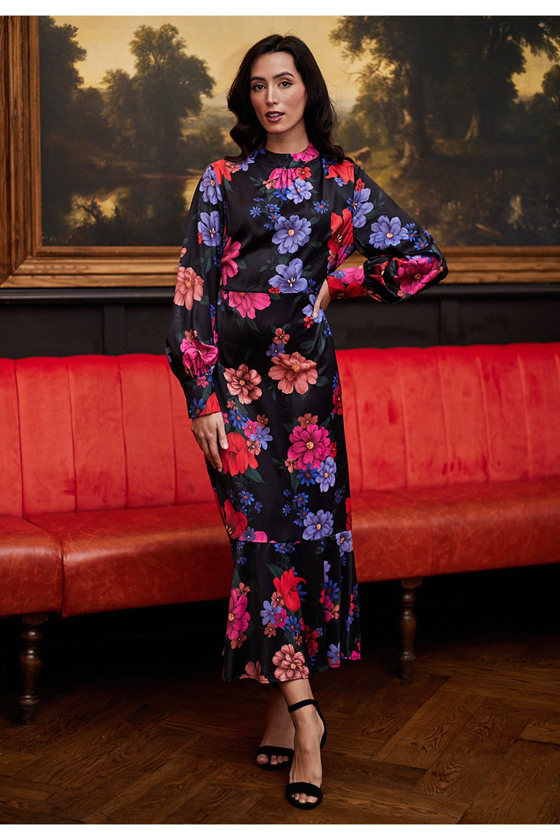 Midi Floral Black Dress R038973BLKF