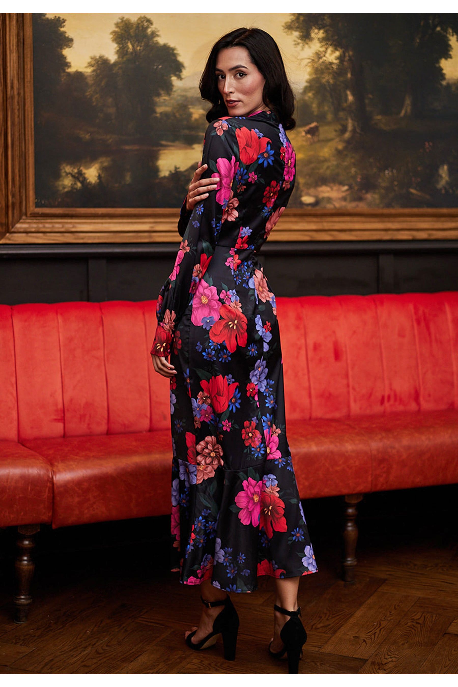 Midi Floral Black Dress R038973BLKF