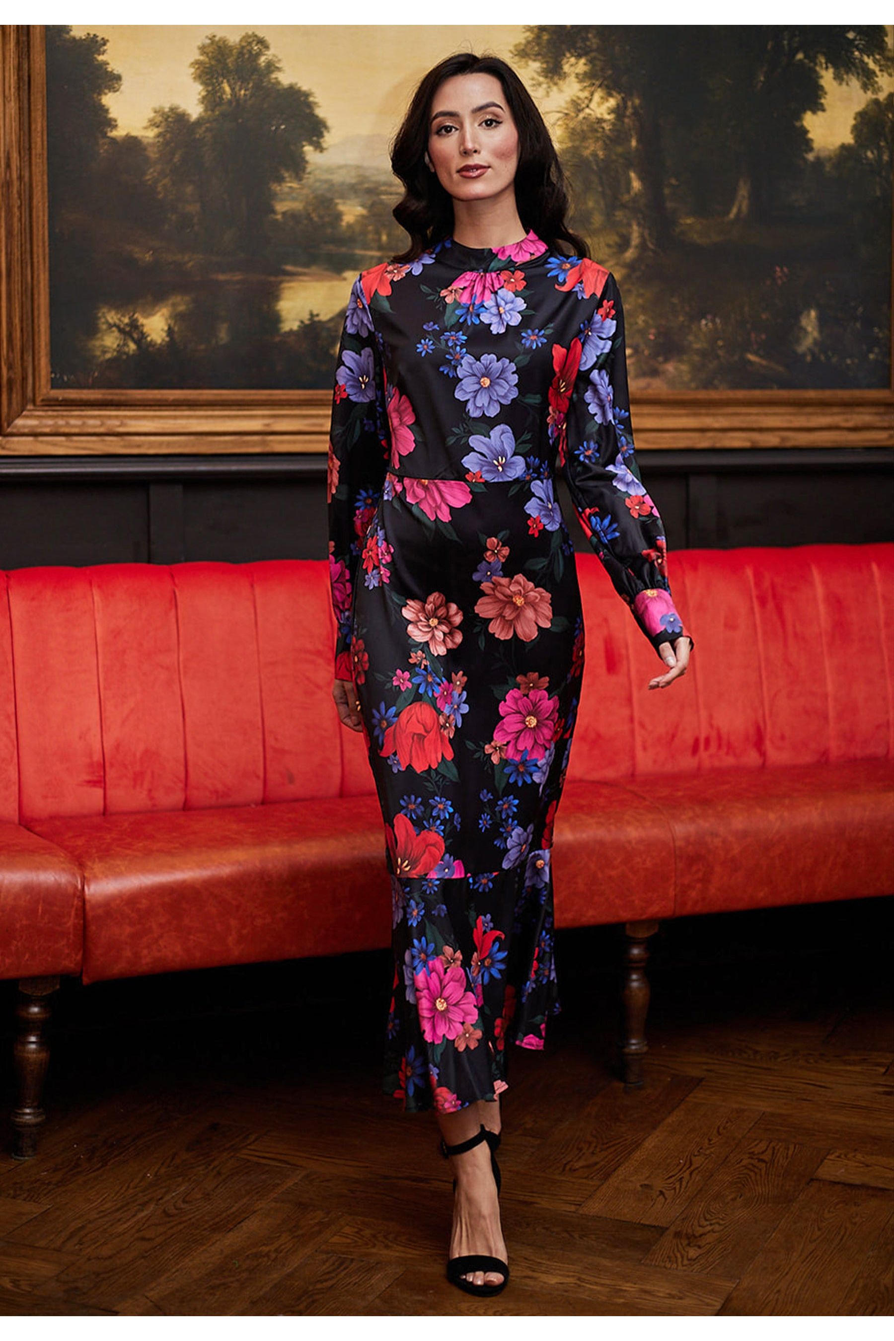 Midi Floral Black Dress R038973BLKF