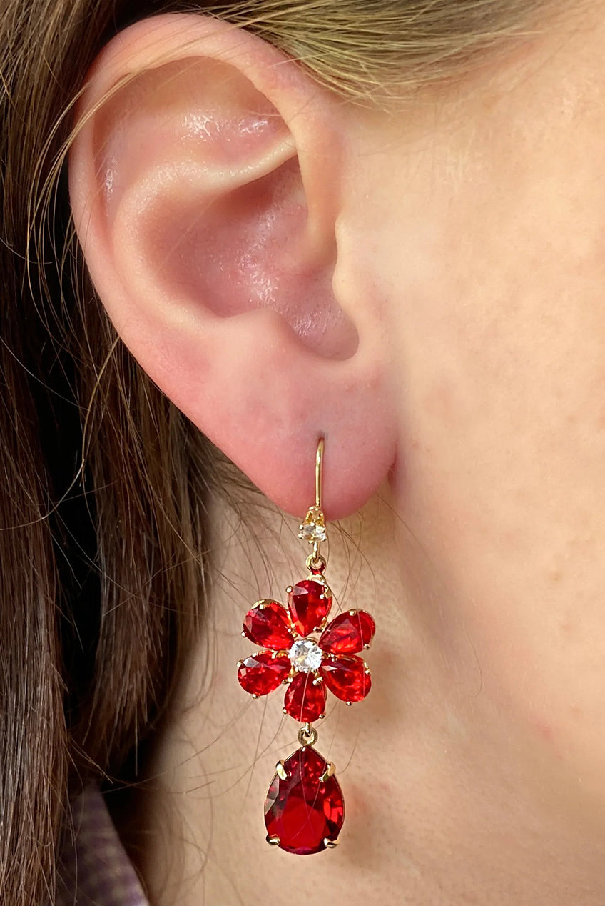 Red Drop Earrings Flower Earring405