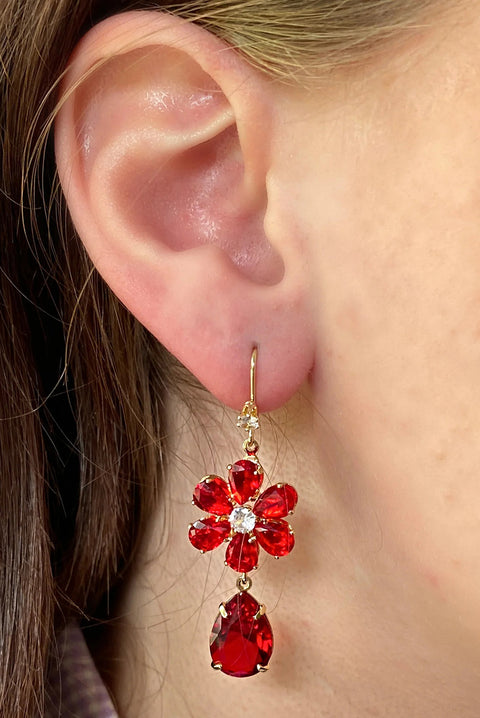 Red Drop Earrings Flower by QueenMee Accessories