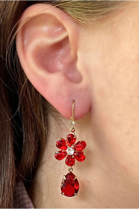 Red Drop Earrings Flower by QueenMee Accessories