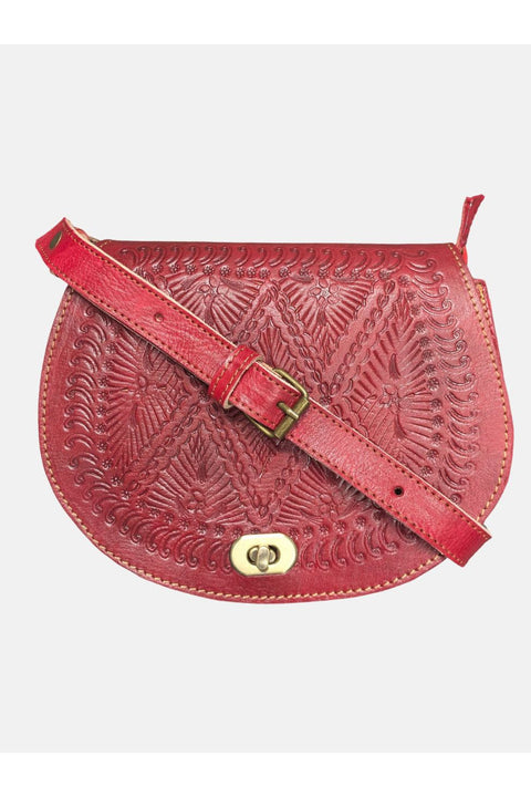 The Temara Embossed Saddle Bag In Red by Berber Leather