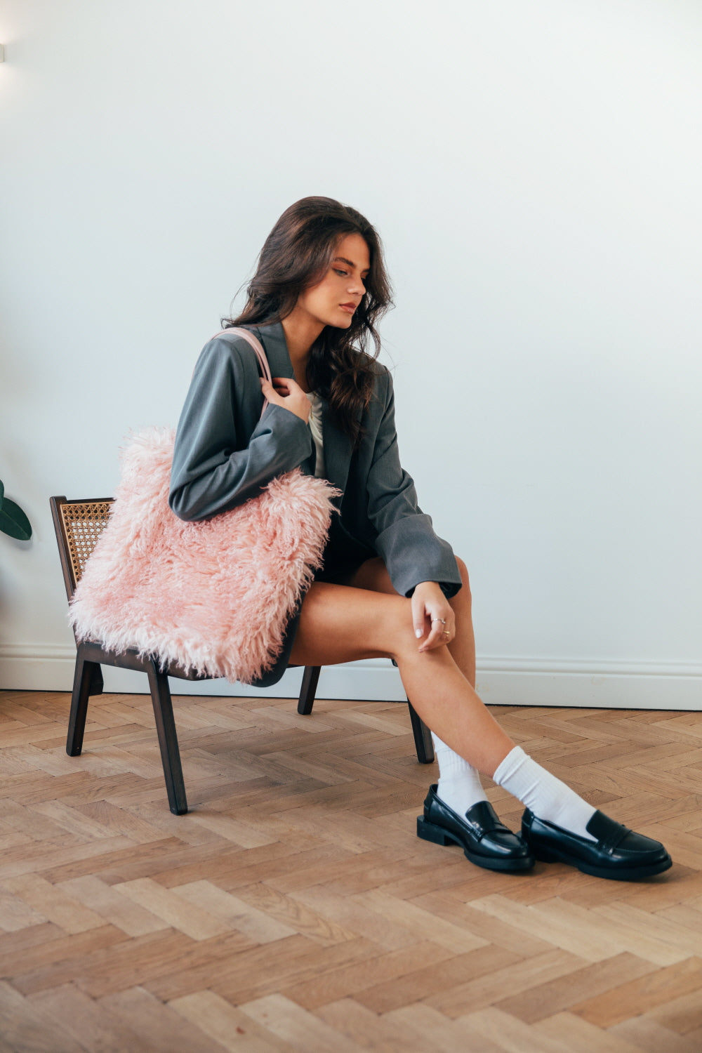 Pink Shaggy Fur Shopper Bag HB323409