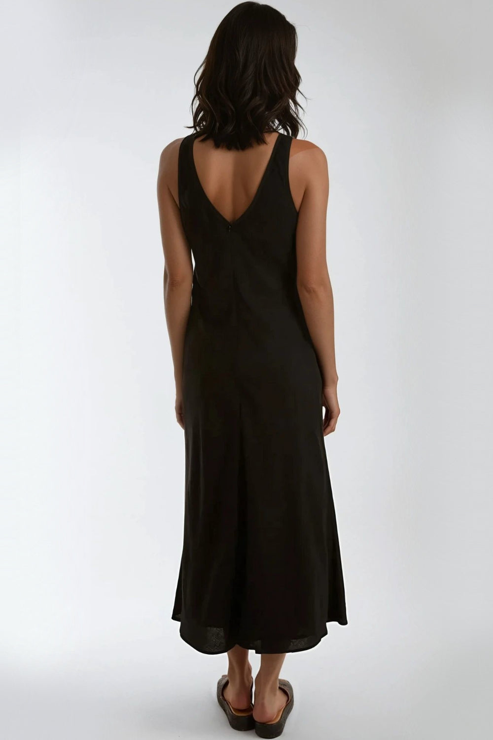 Black Round Neck Midi Dress NALL245958001