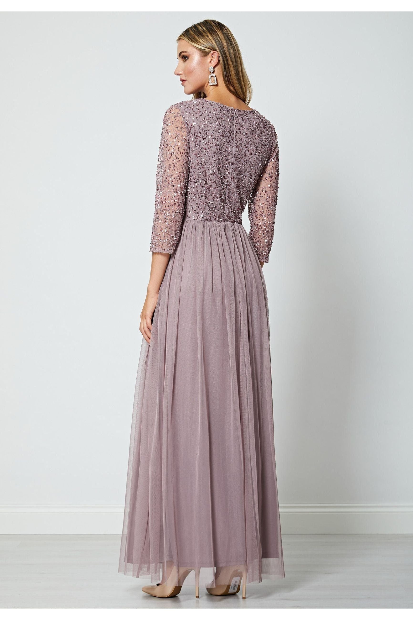 Embellished Sequin Long Sleeve Maxi Dress In Lavender P024400LVDF