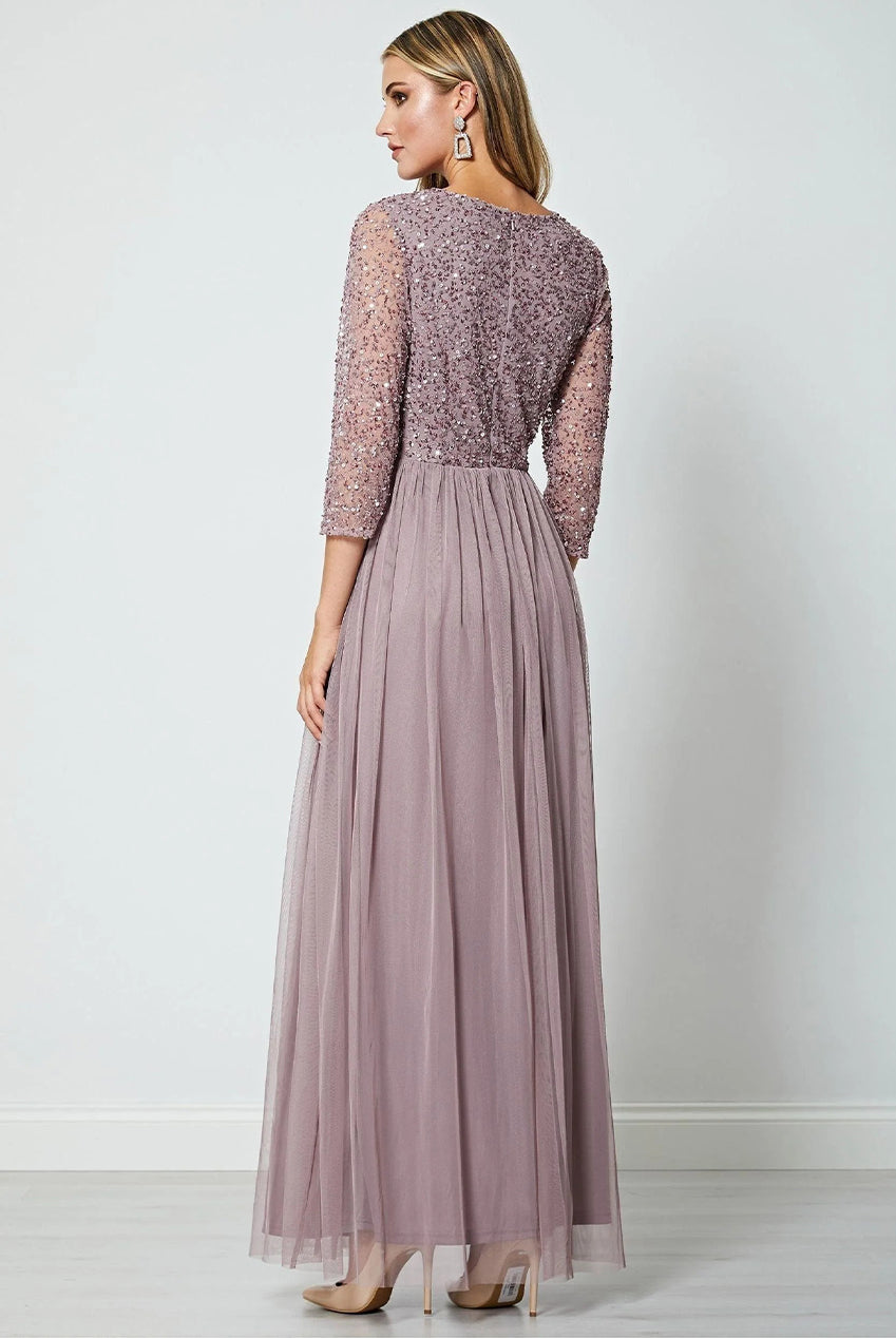 Embellished Sequin Long Sleeve Maxi Dress In Lavender P024400LVDF