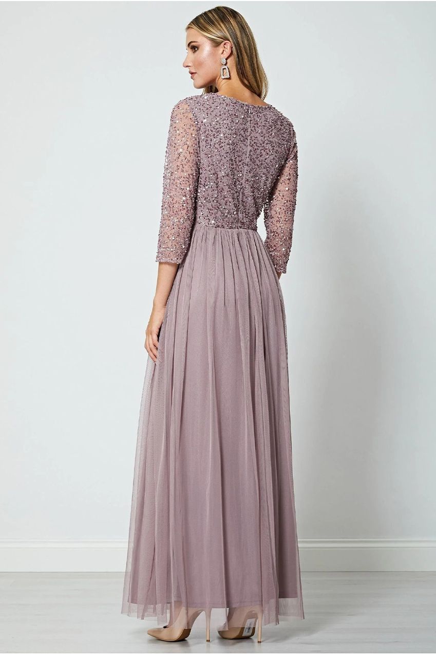 Embellished Sequin Long Sleeve Maxi Dress In Lavender P024400LVDF