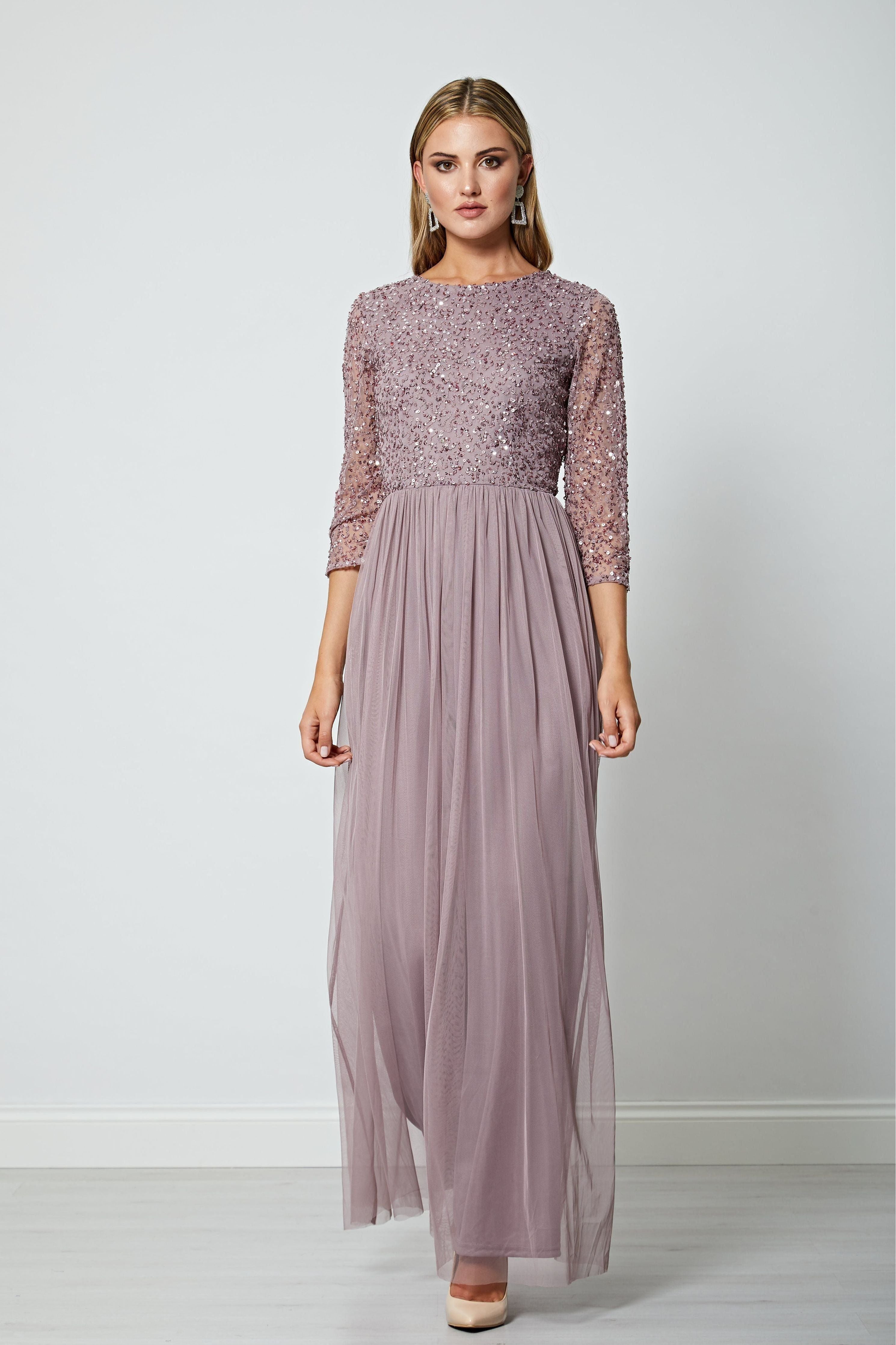 Embellished Sequin Long Sleeve Maxi Dress In Lavender P024400LVDF