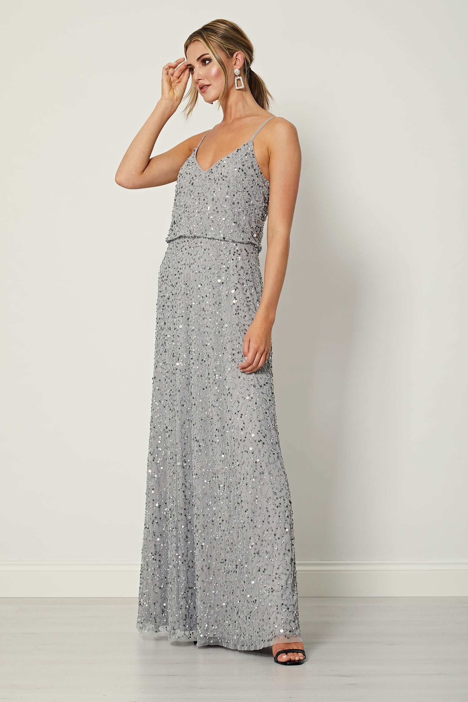Cami Sequin Embellished Maxi Dress In Grey S025291GRYF