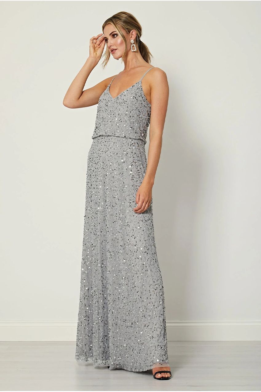 Cami Sequin Embellished Maxi Dress In Grey S025291GRYF