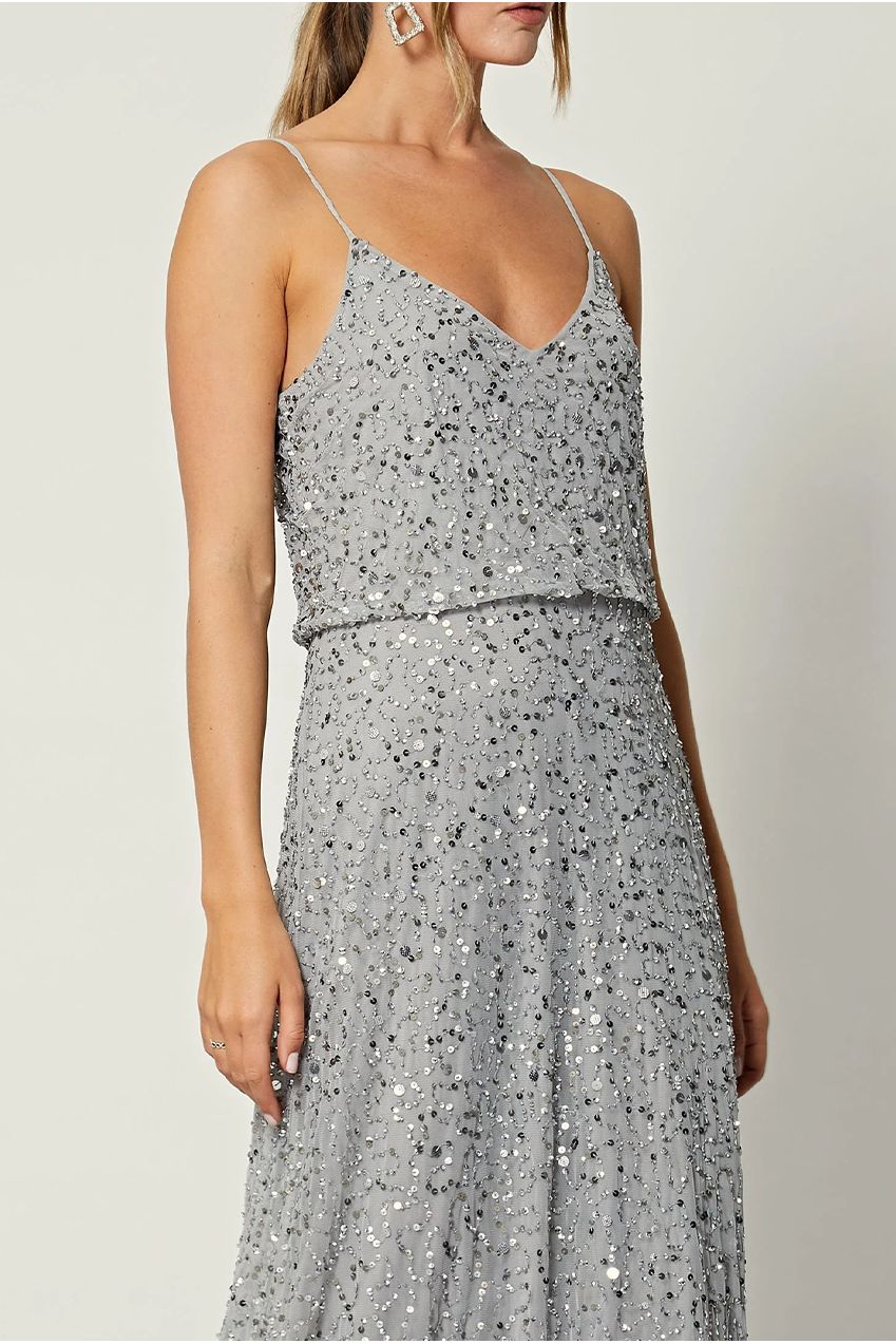 Cami Sequin Embellished Maxi Dress In Grey S025291GRYF