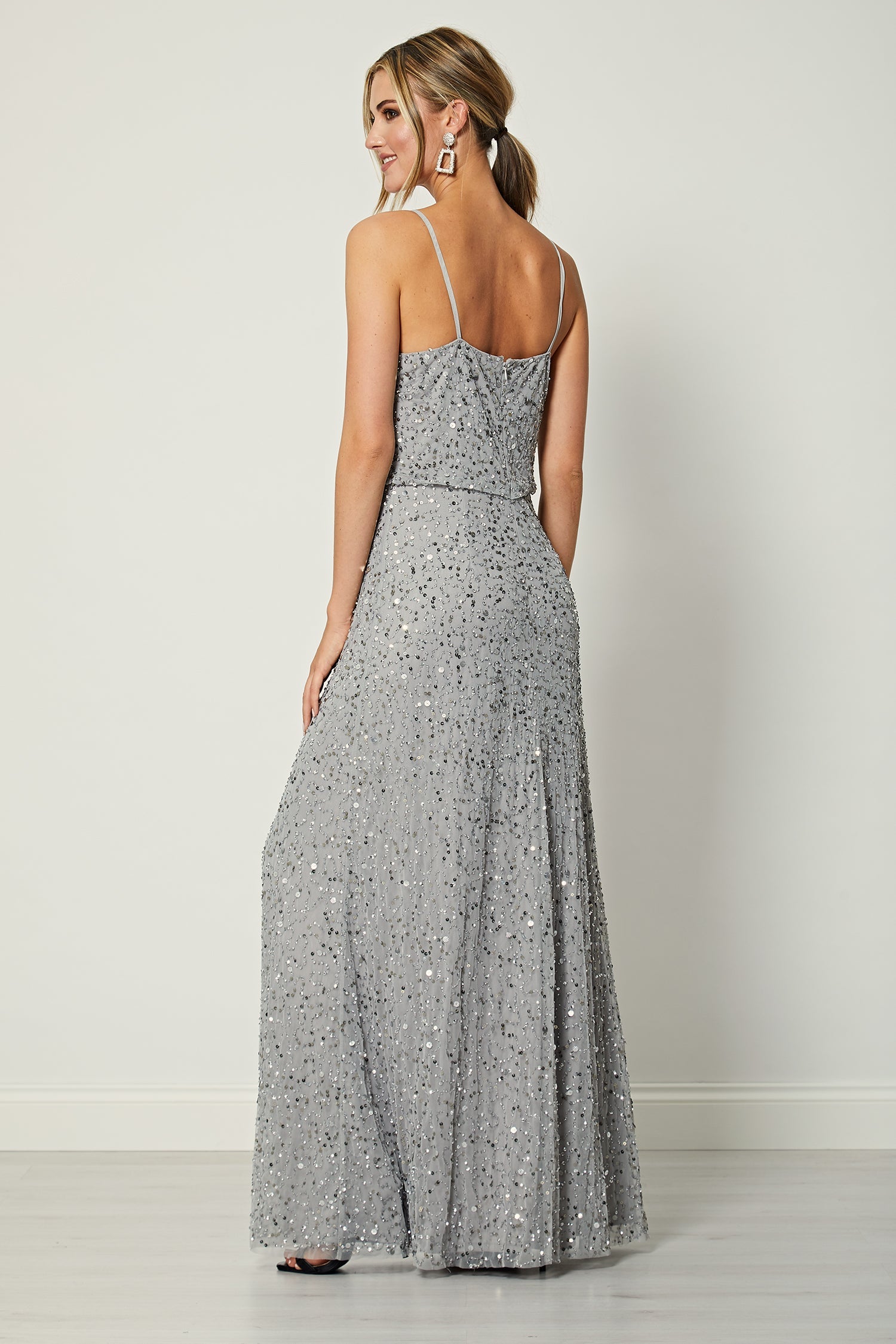 Cami Sequin Embellished Maxi Dress In Grey S025291GRYF