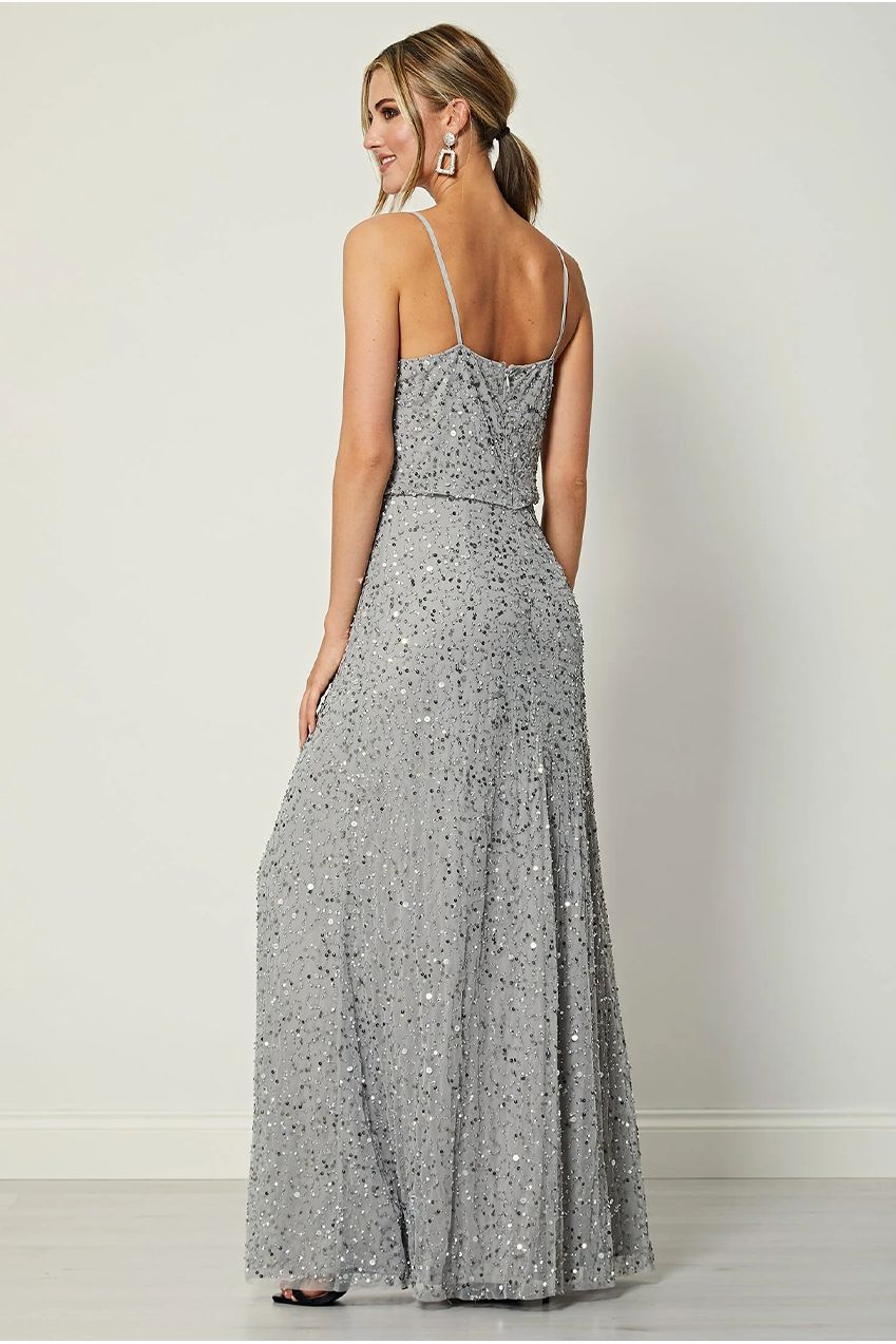 Cami Sequin Embellished Maxi Dress In Grey S025291GRYF