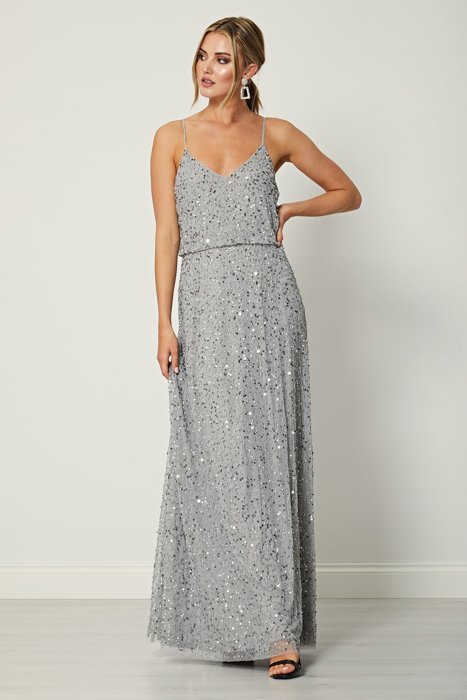 Cami Sequin Embellished Maxi Dress In Grey S025291GRYF