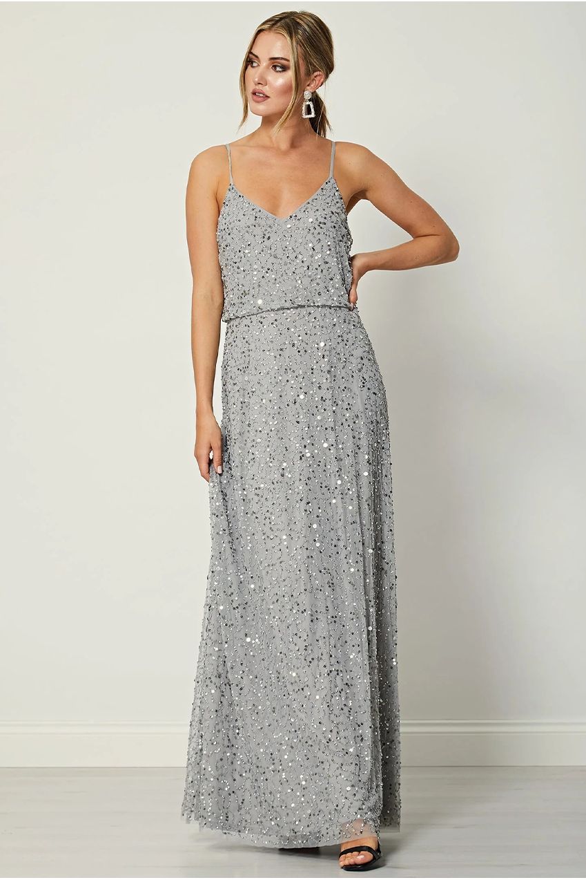 Cami Sequin Embellished Maxi Dress In Grey S025291GRYF