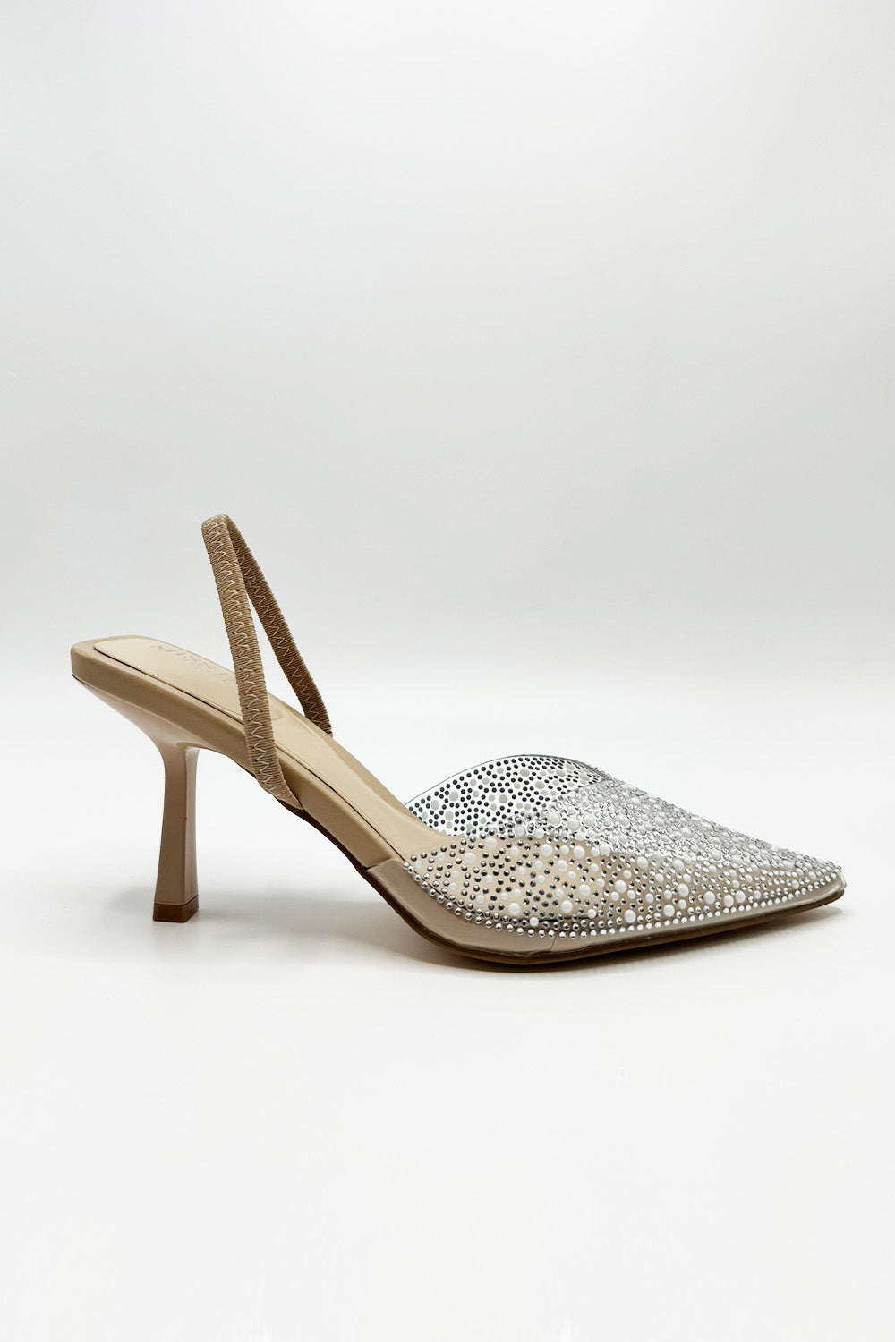 Kiana Diamante Embellished Sling Back Pointed Toe Court Shoes In Nude SALADO32-NUD