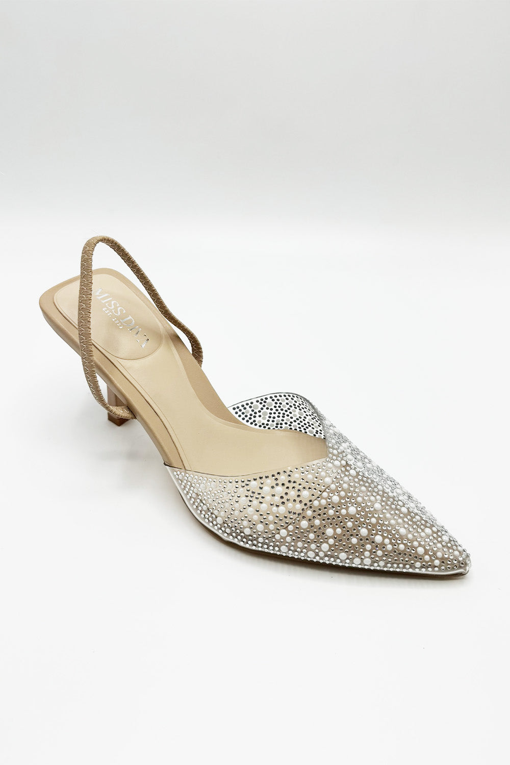 Kiana Diamante Embellished Sling Back Pointed Toe Court Shoes In Nude SALADO32-NUD