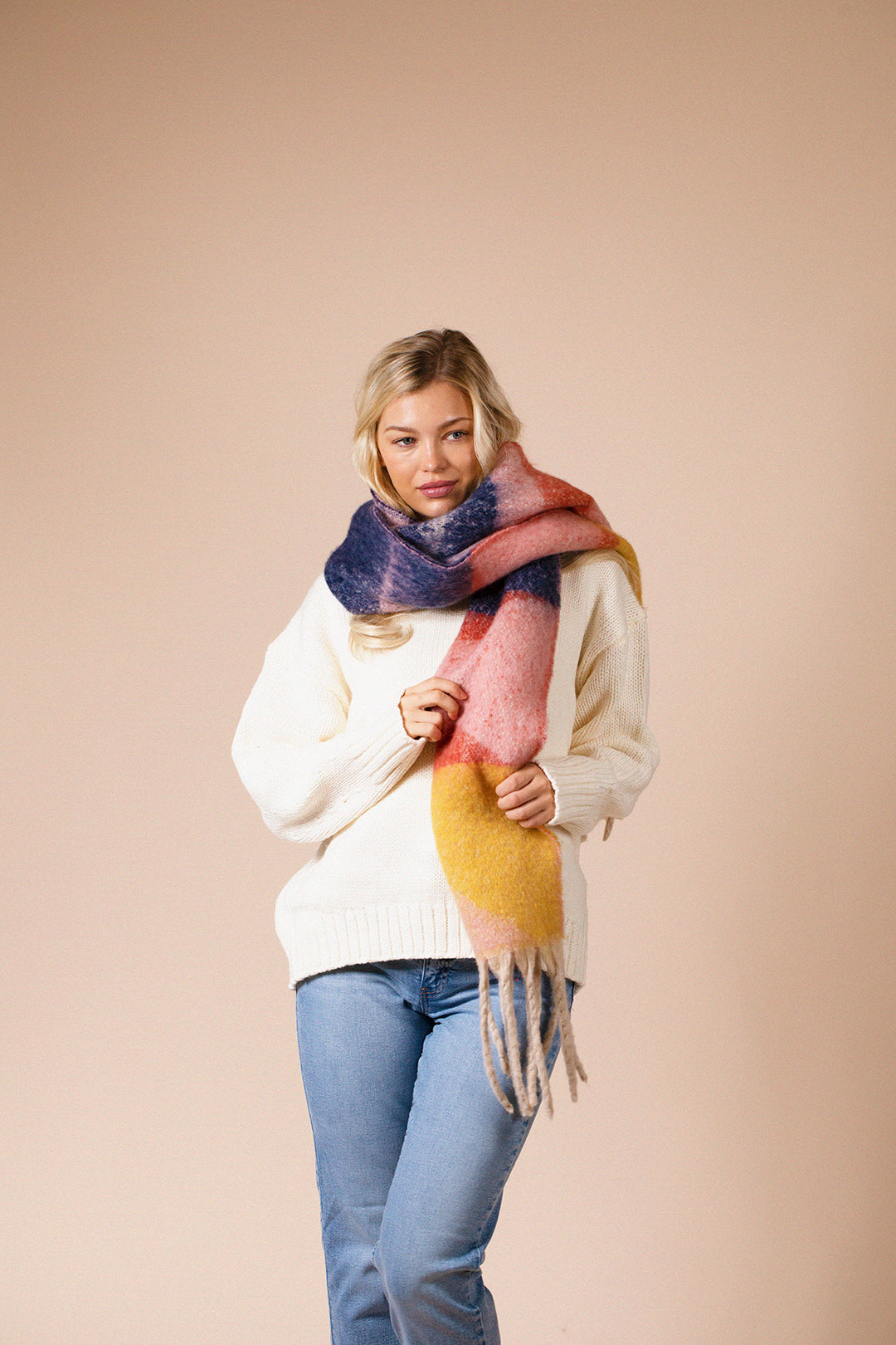 Chunky Scarf In Pink Yellow SC250309