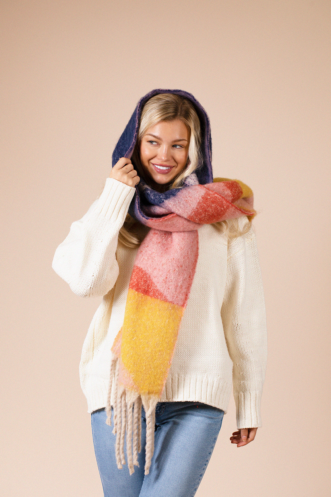 Chunky Scarf In Pink Yellow SC250309