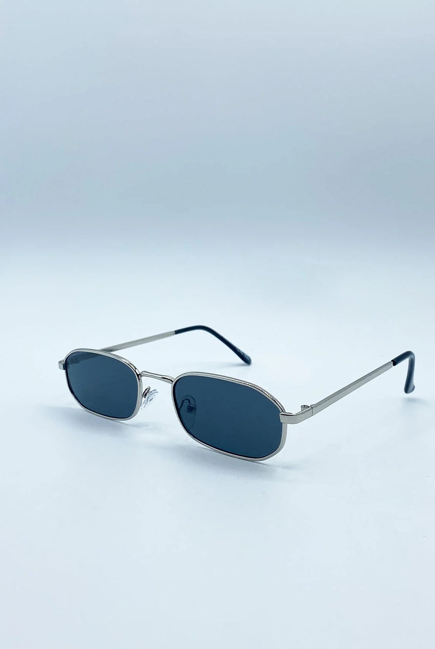 Slim Metal Oval Frame In Silver With Black Lenses SG2607802