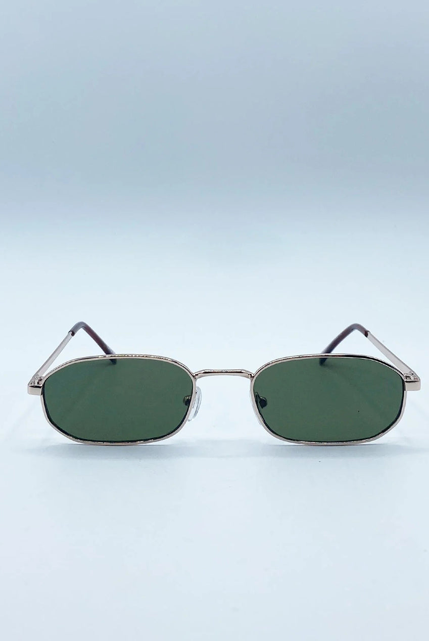 Slim Metal Oval Frame In Gold With Khaki Lenses SG2607824