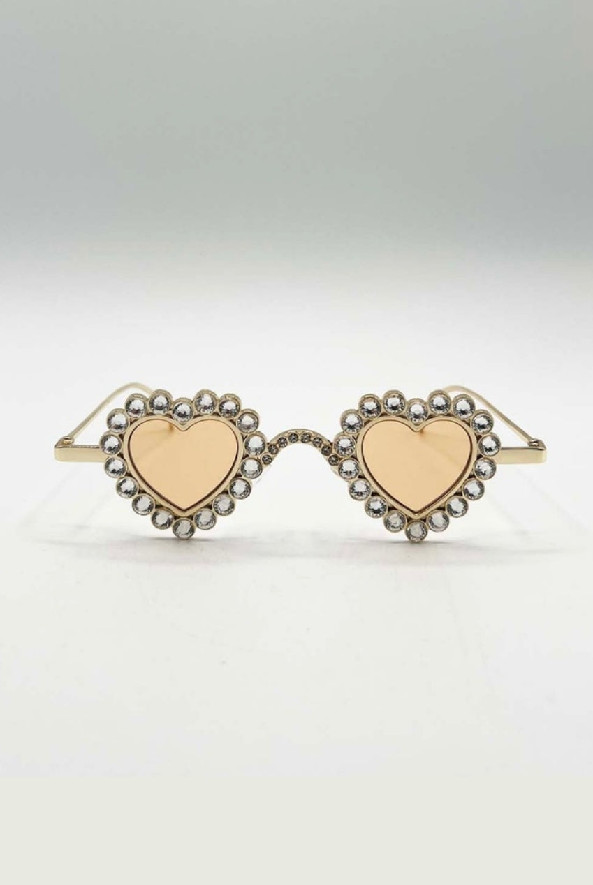 Heart Diamante Sunglasses Gold Champagne SG2500924