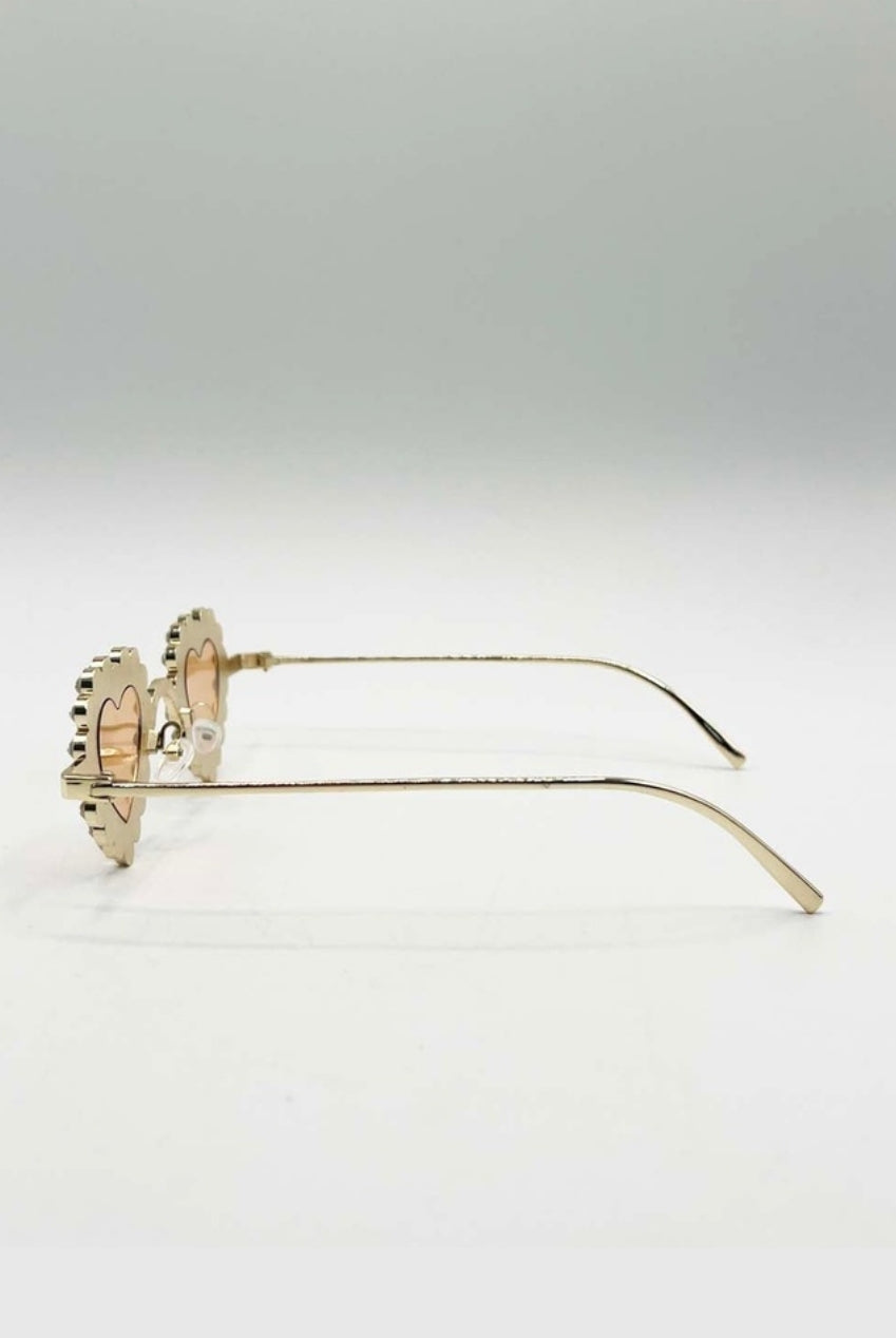 Heart Diamante Sunglasses Gold Champagne SG2500924