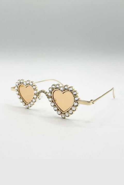 Heart Diamante Sunglasses Gold Champagne by SVNX