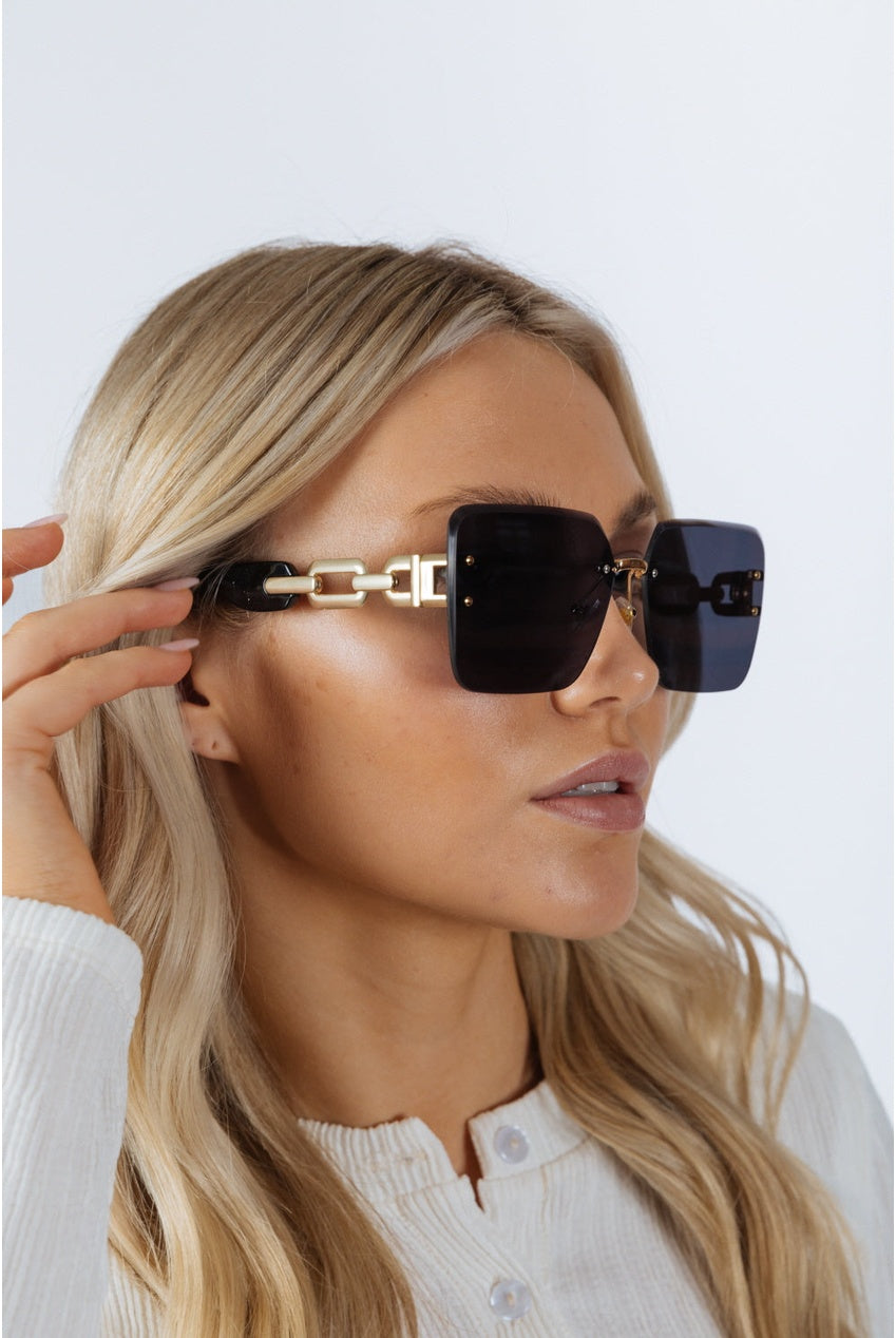 Rimless Oversized Square Sunglassses In Black Gold SG2501002