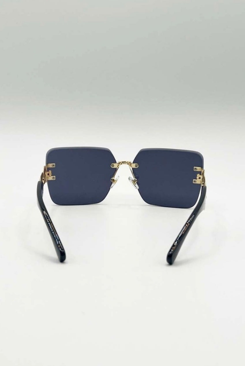 Rimless Oversized Square Sunglassses In Black Gold SG2501002