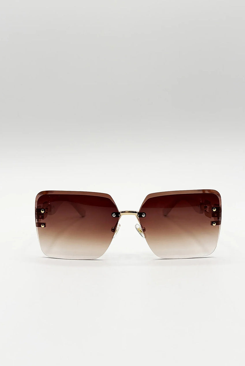 Rimless Oversized Square Sunglassses In White Gold SG2501007