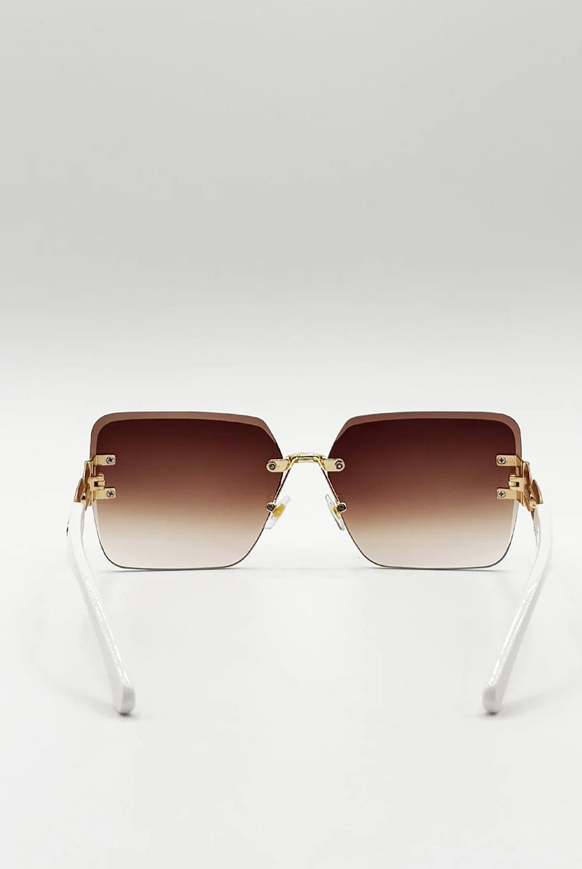 Rimless Oversized Square Sunglassses In White Gold SG2501007