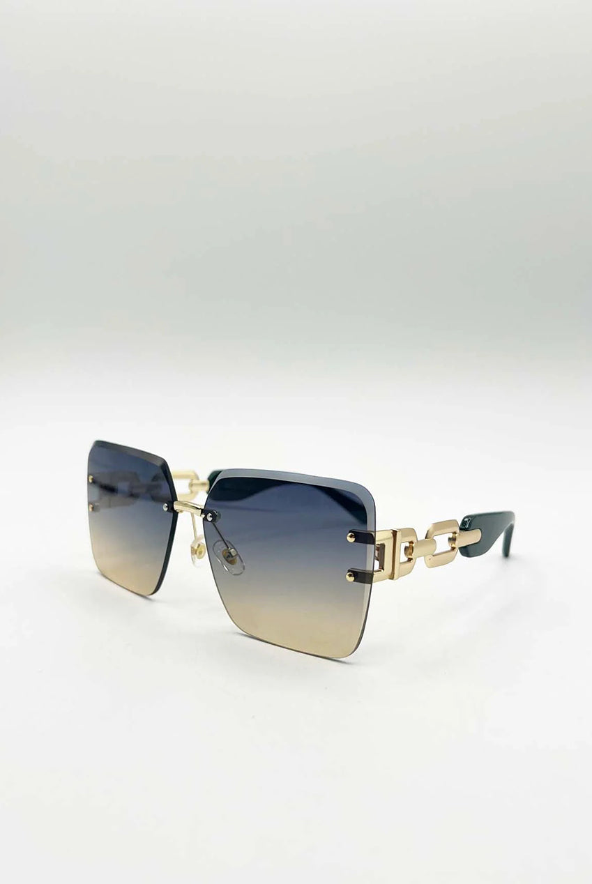Rimless Oversized Square Sunglassses In Navy Gold SG2501020