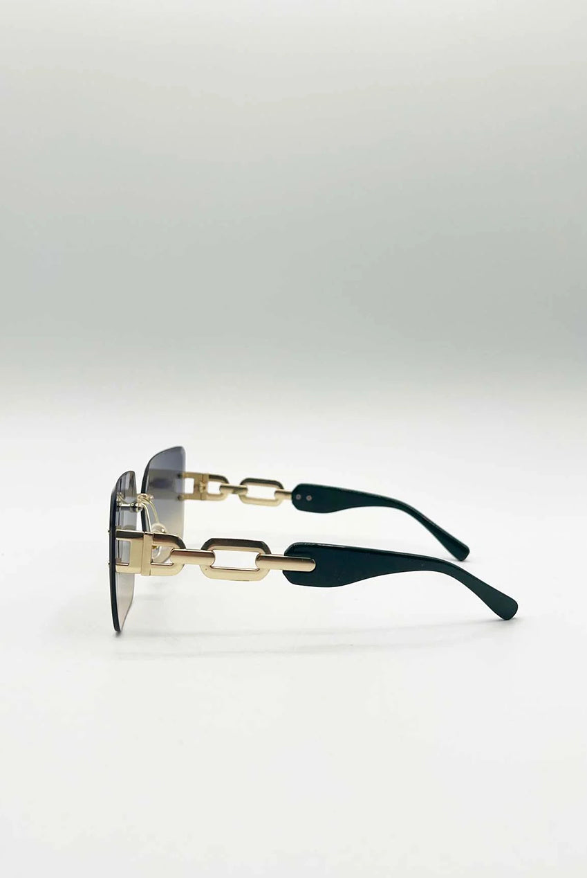 Rimless Oversized Square Sunglassses In Navy Gold SG2501020
