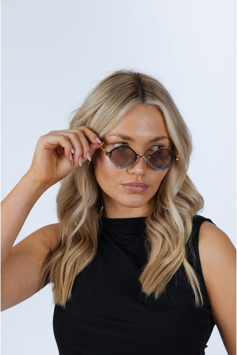 Diamond Shape Sunglasses In Brown Blue by SVNX