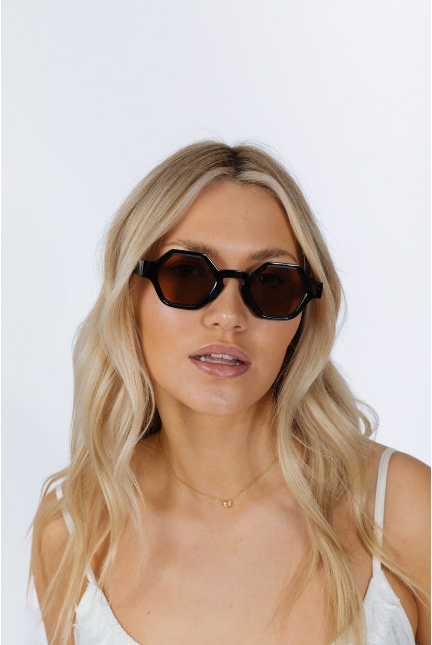 Round Hexagon Sunglasses In Black Brown SG2501202