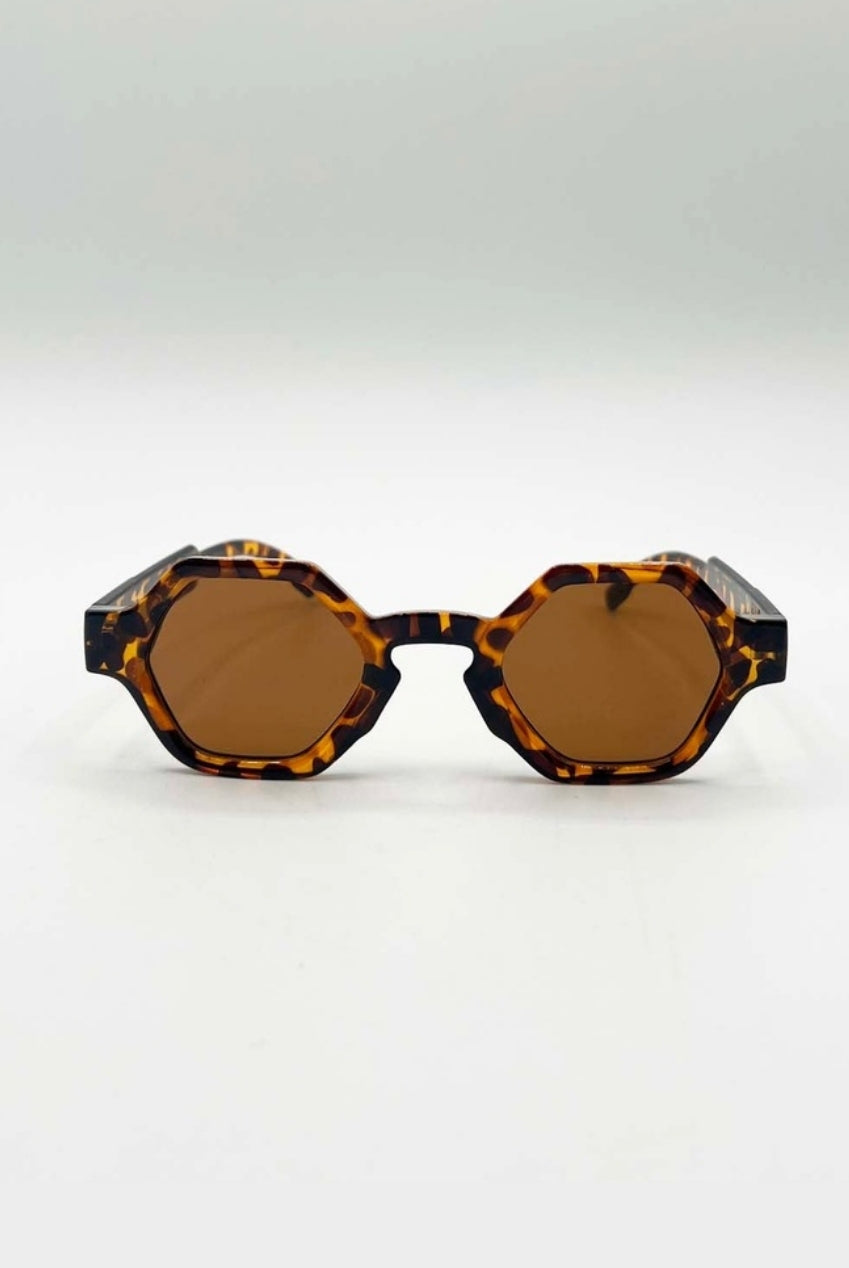Round Hexagon Sunglasses In Tortoiseshell SG2501205