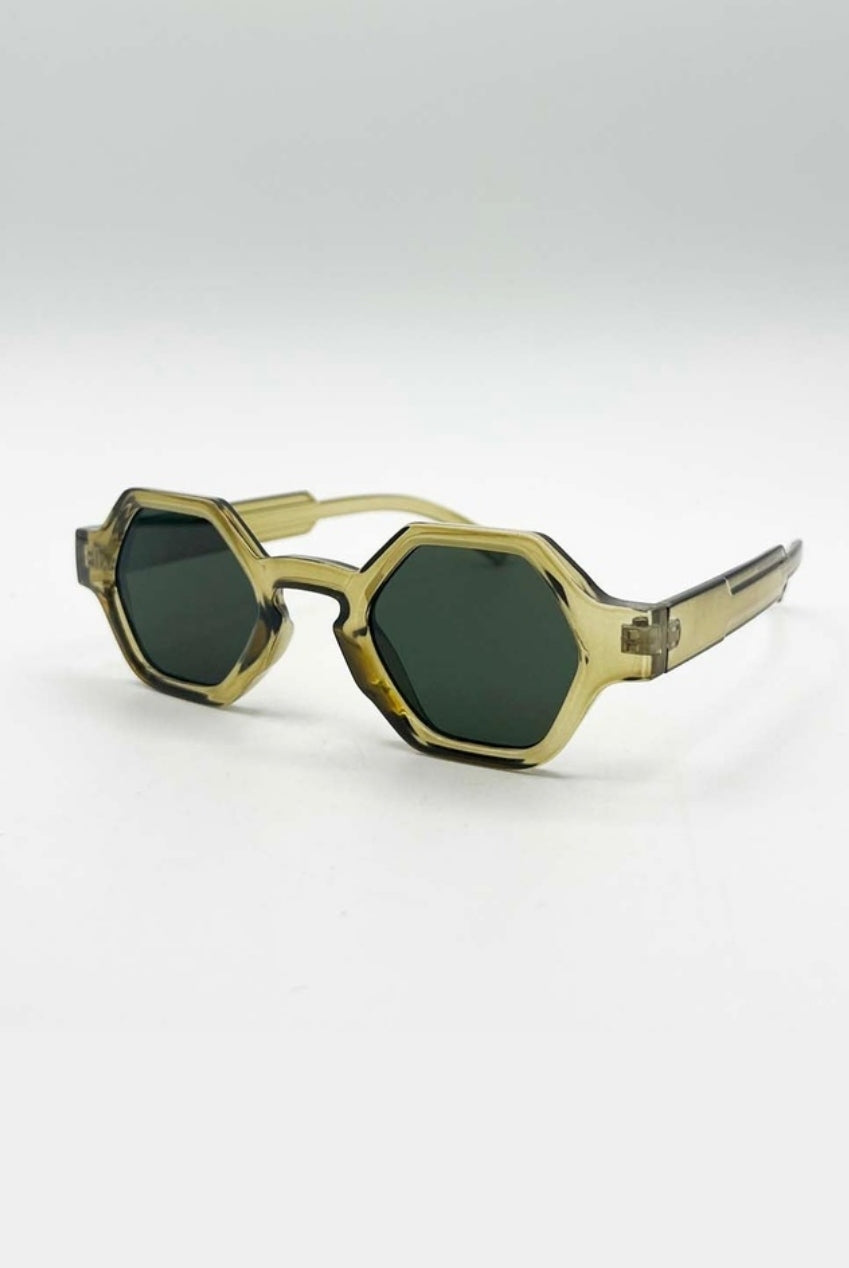 Round Hexagon Sunglasses In Sage Green SG2501217
