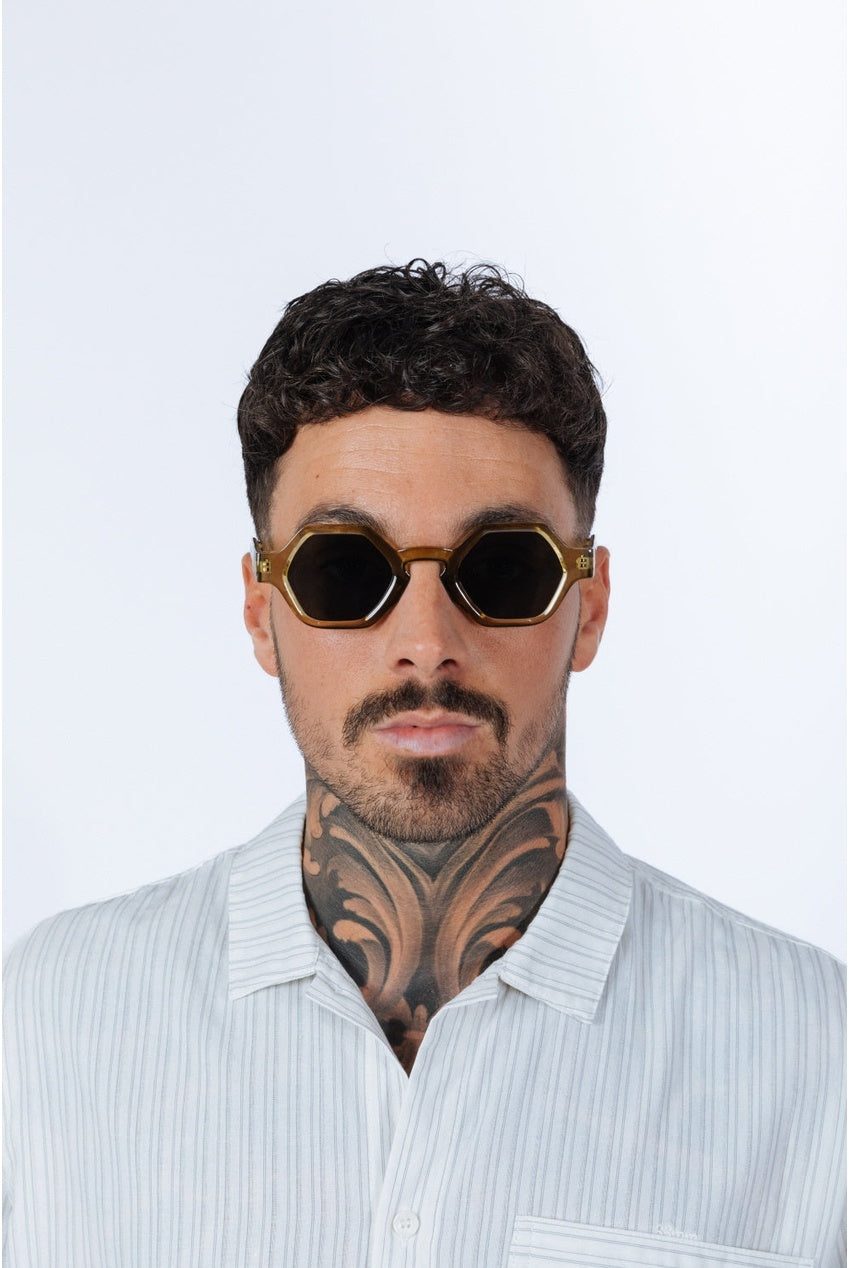 Round Hexagon Sunglasses In Sage Green SG2501217