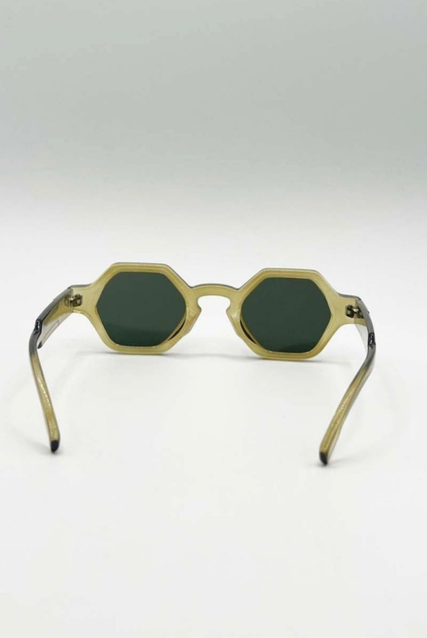 Round Hexagon Sunglasses In Sage Green SG2501217