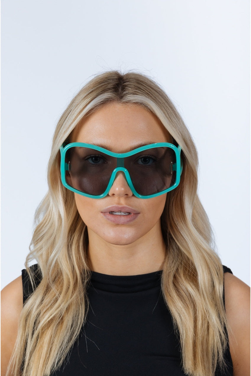 Square Oversized Mask Sunglasses In Aqua Grey SG2501517