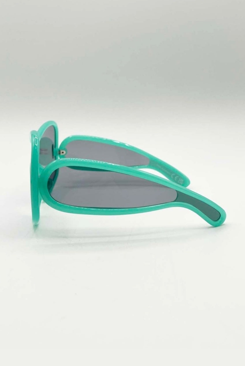 Square Oversized Mask Sunglasses In Aqua Grey SG2501517