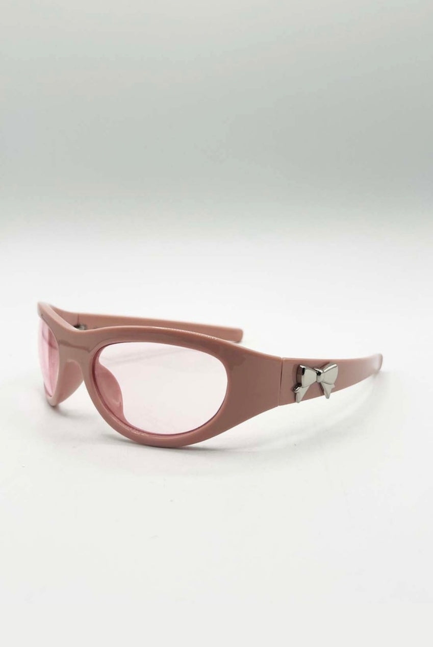 Wrap Around Racer Bow Sunglasses In Pink SG2501709