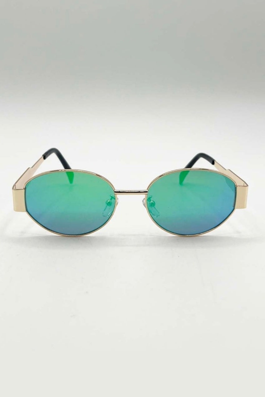 Oval Metal Frame Sunglasses In Gold Green SG2501817