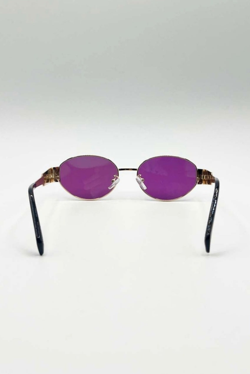 Oval Metal Frame Sunglasses In Gold Green SG2501817