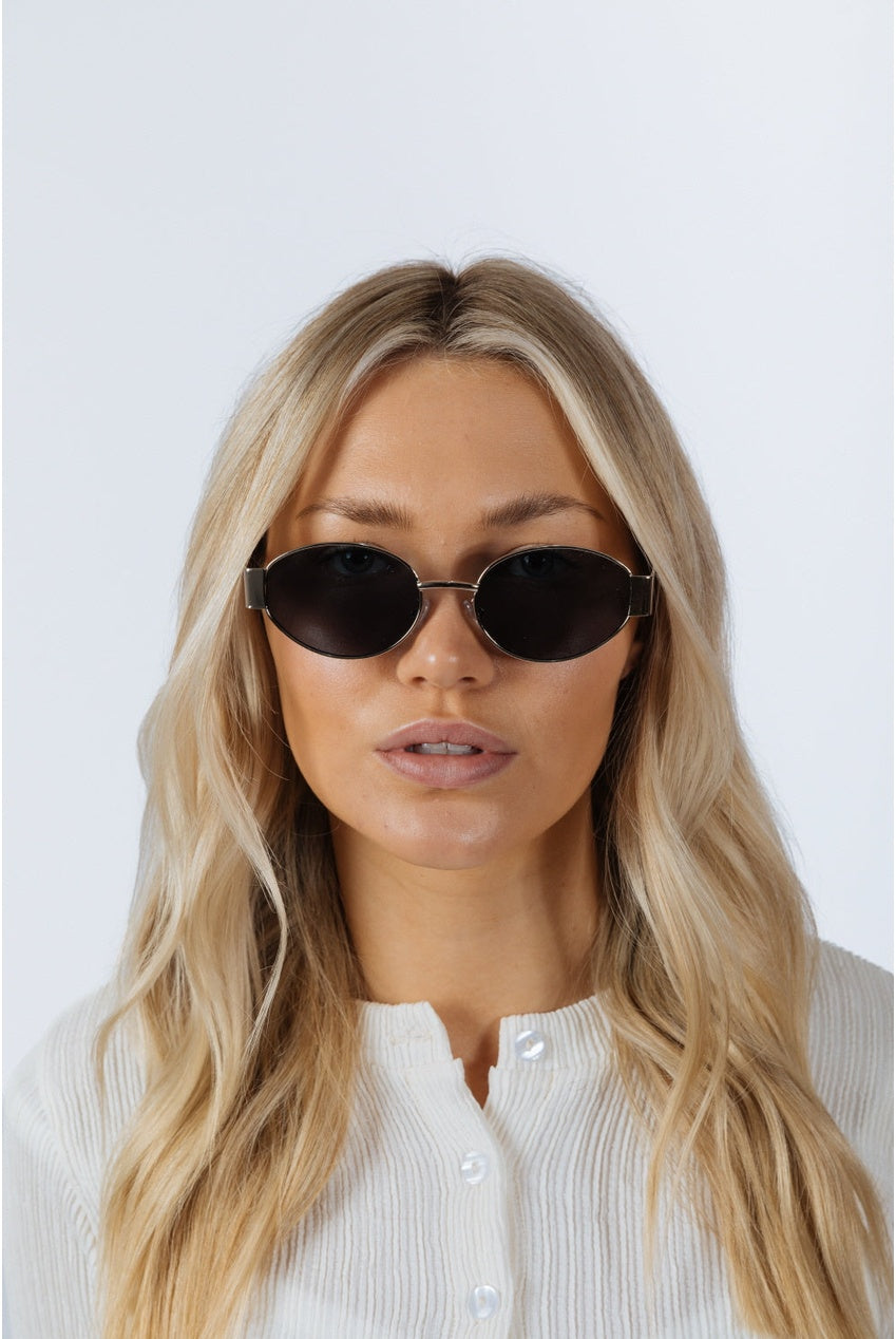Oval Metal Frame Sunglasses In Silver Grey SG2501821